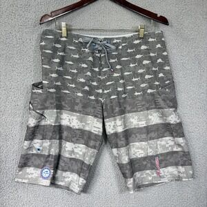 Pelagic Sharkskin Mens Gray Swim Trunks Board Shorts Size 32 Fishing Surf
